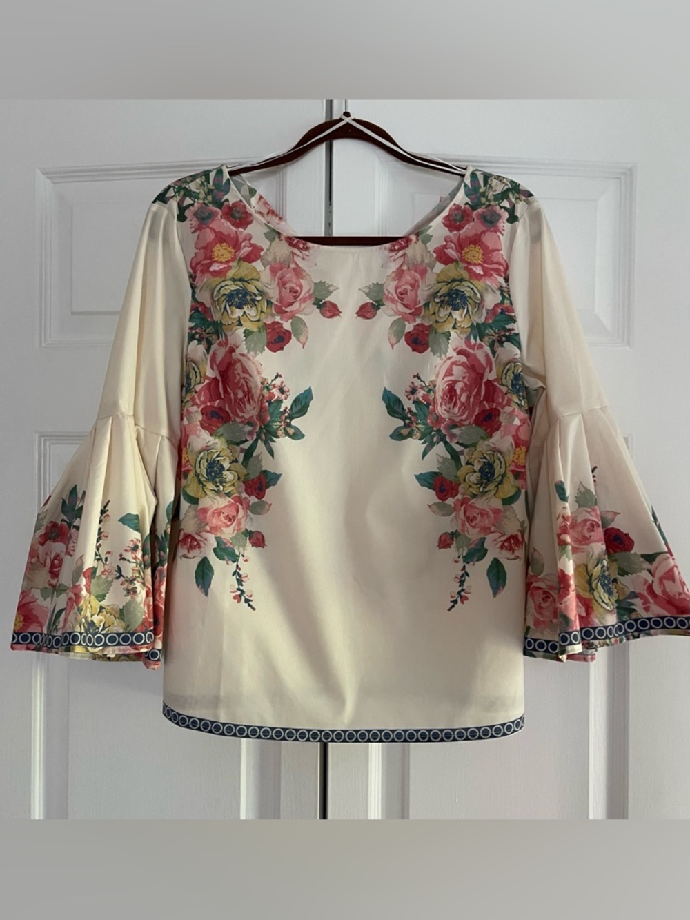 Jealous Tomato Cream Floral Bell-Sleeve Blouse